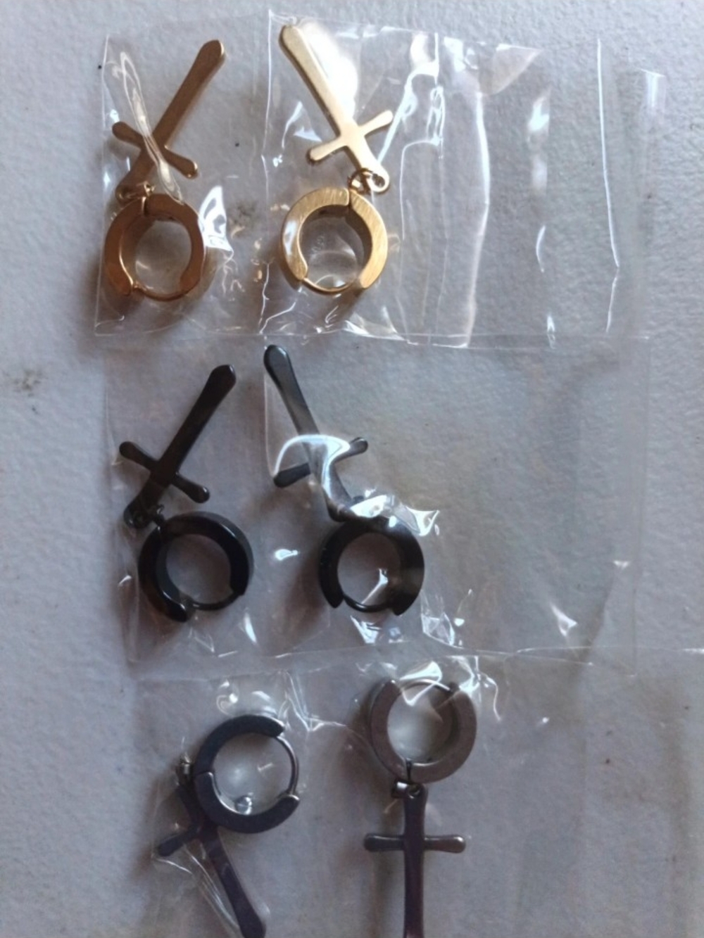 Men's Cross Hoop Earrings - Gold and Black